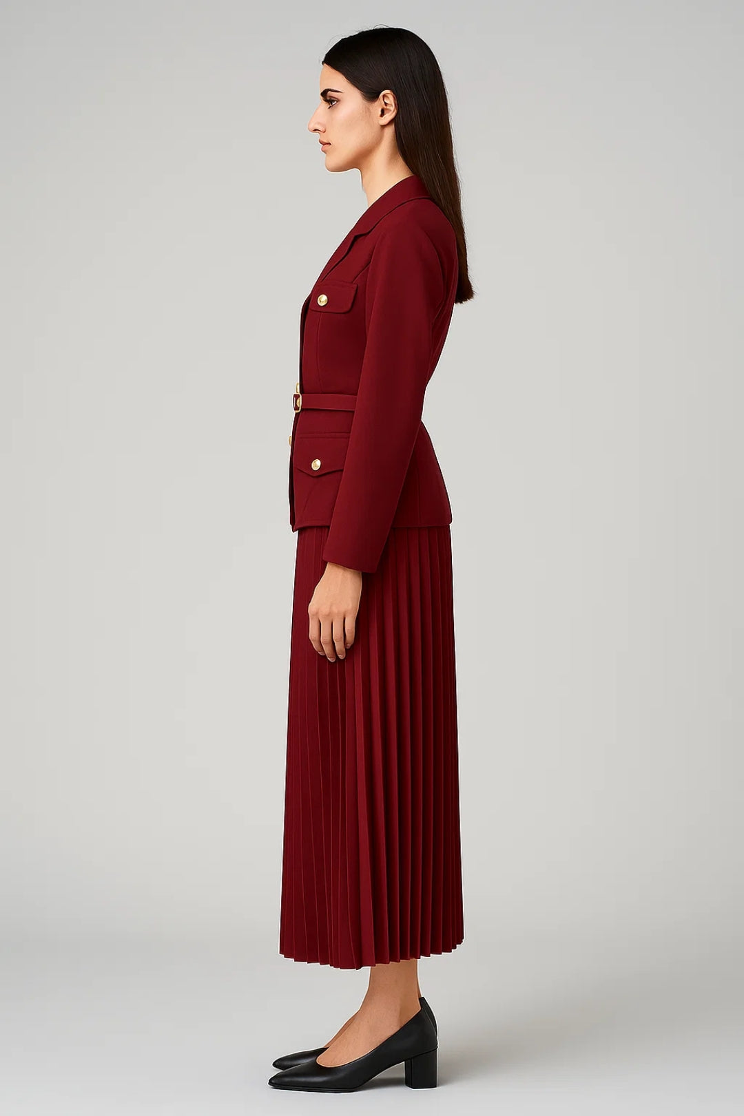 Blazer tailleur croisé plissé midi skirt pour femme