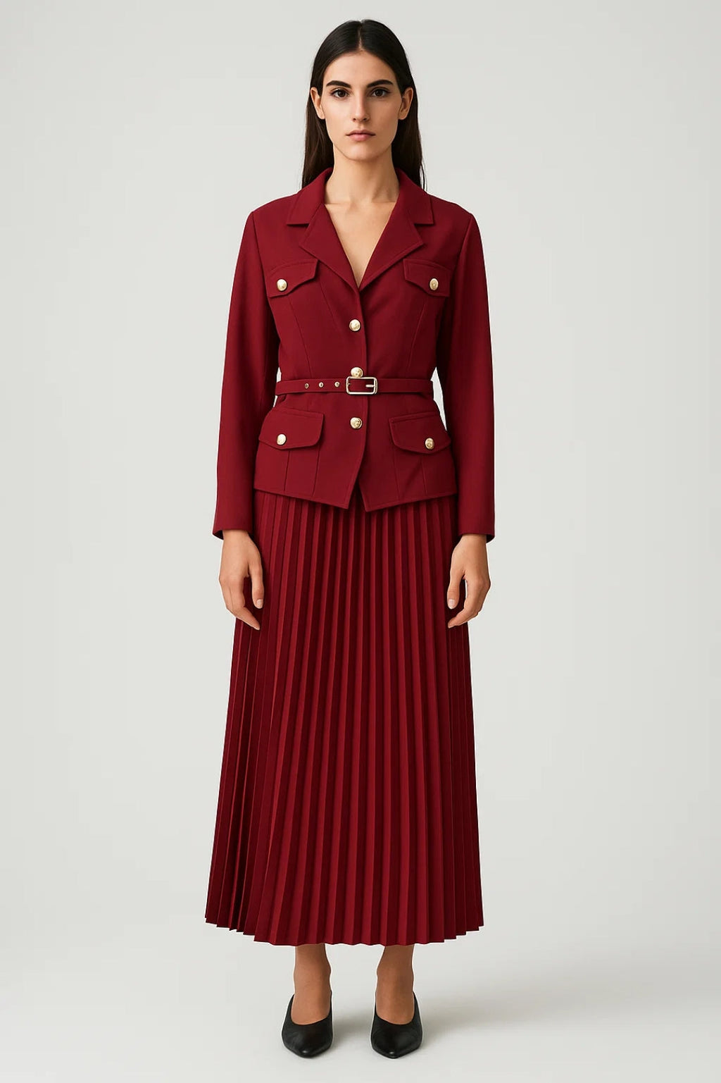 Blazer tailleur croisé plissé midi skirt pour femme