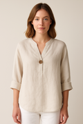 Chemisier simple décontracté col V boutonné pour femme