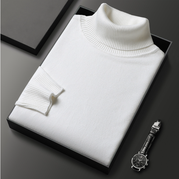 Pull printemps uni classique col roulé tricoté chic décontracté pour homme