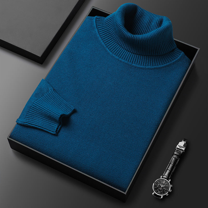 Pull printemps uni classique col roulé tricoté chic décontracté pour homme