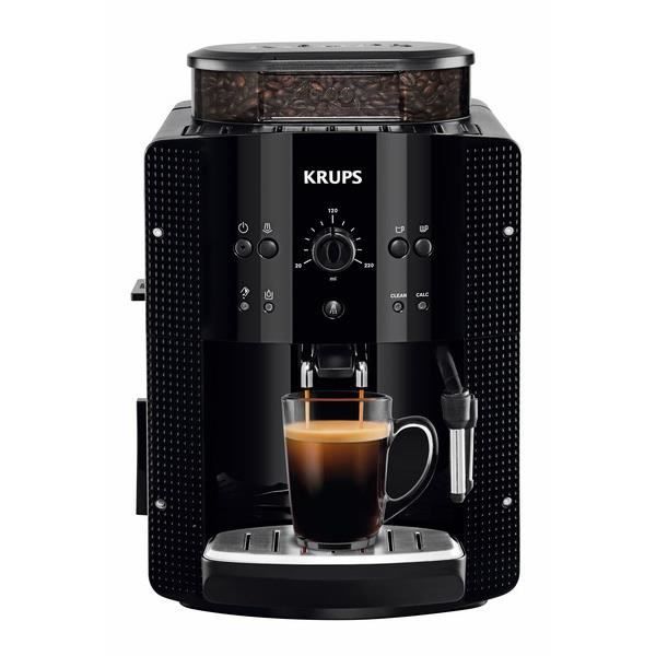 2026 Krups Machine à café grain, 1,7 L, 2 tasses en simultané, Nettoyage automatique, Buse vapeur pour Cappuccino, Cafetière espresso, Essential noire YY8125FD, Noir