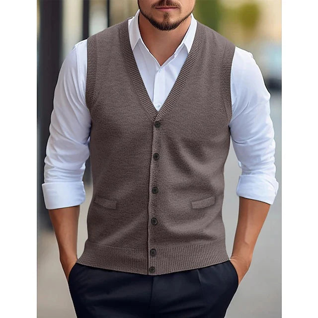 2026 Men's Casual Sleeveless Wool Knit Cardigan Vest Slim Fit Style