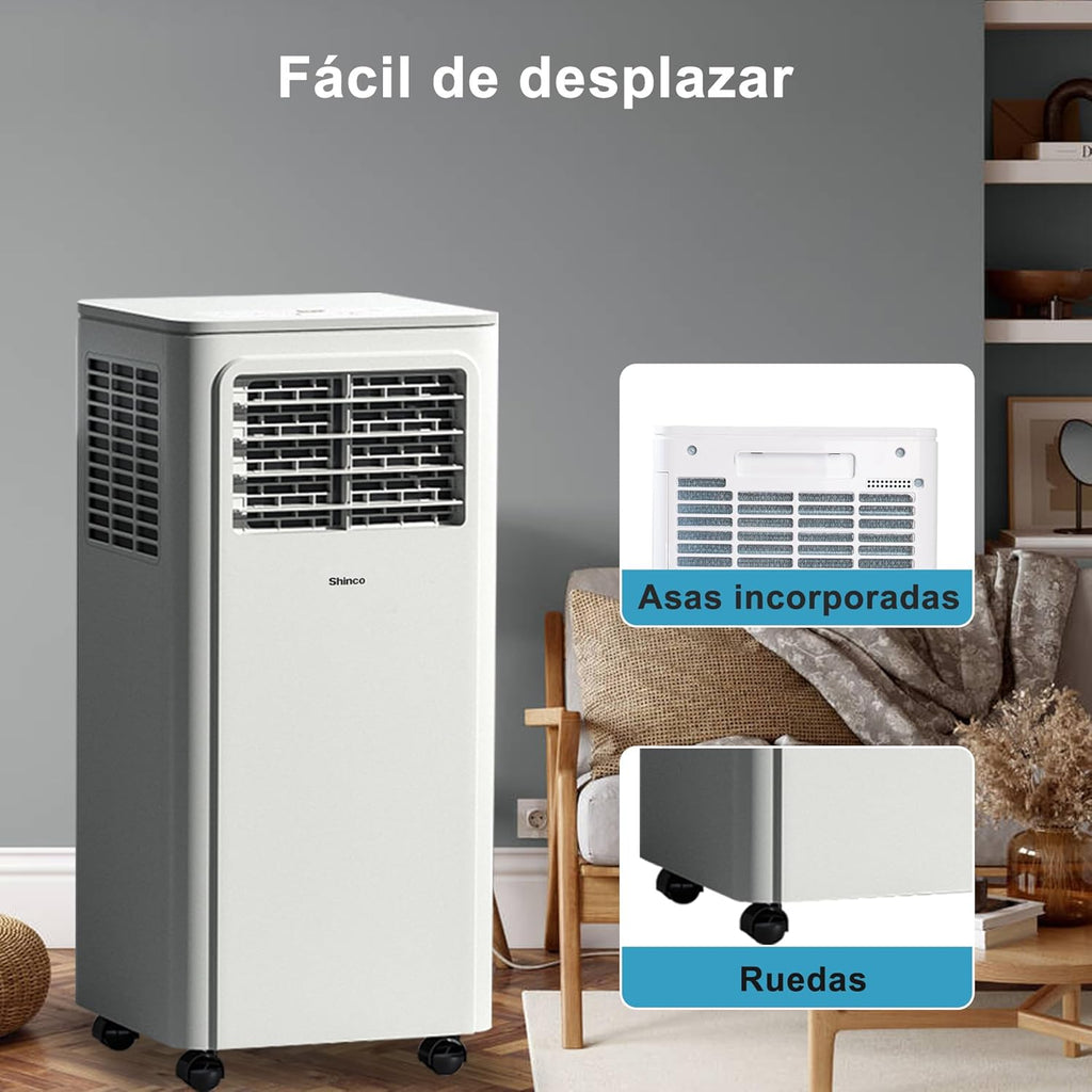 2026 SHINCO Climatiseur mobile, 7000 BTU 2,05kW, Refroidir&Ventilation&Déshumidification, taille de la pièce jusqu'à 54m³(18㎡), Climatiseur mobile avec tuyau d'évacuation et tuyau de vidange, mode sommeil