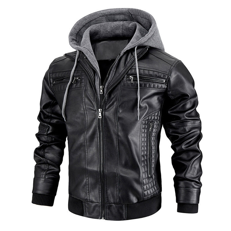 Men's Luxury Hooded Leather Jacket With Zipper Pockets - LAKD London