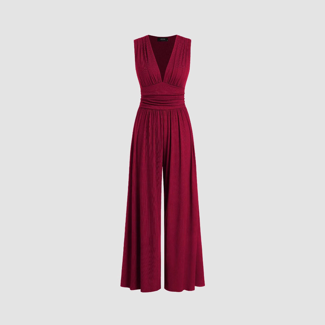 Combinaison sans manches tricoté midi jambes larges été bureau pour femme