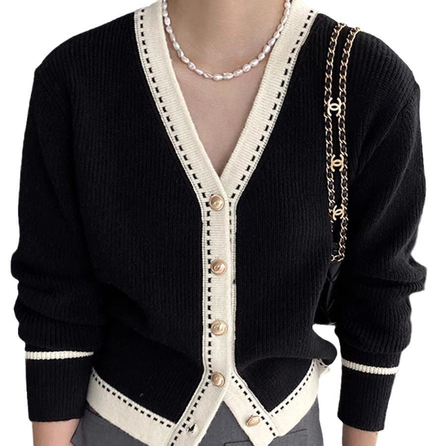 Pull ample col V tricoté slimming bedford cord pour femme