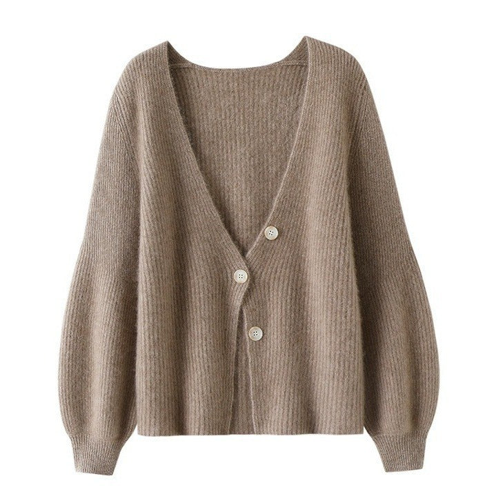 Gilet ample couleur unie tricoté boutonné pour femme