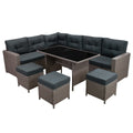 2026 Salon de Jardin 9 personnes & Coffre de Rangement en Rotin – Gris Jardi