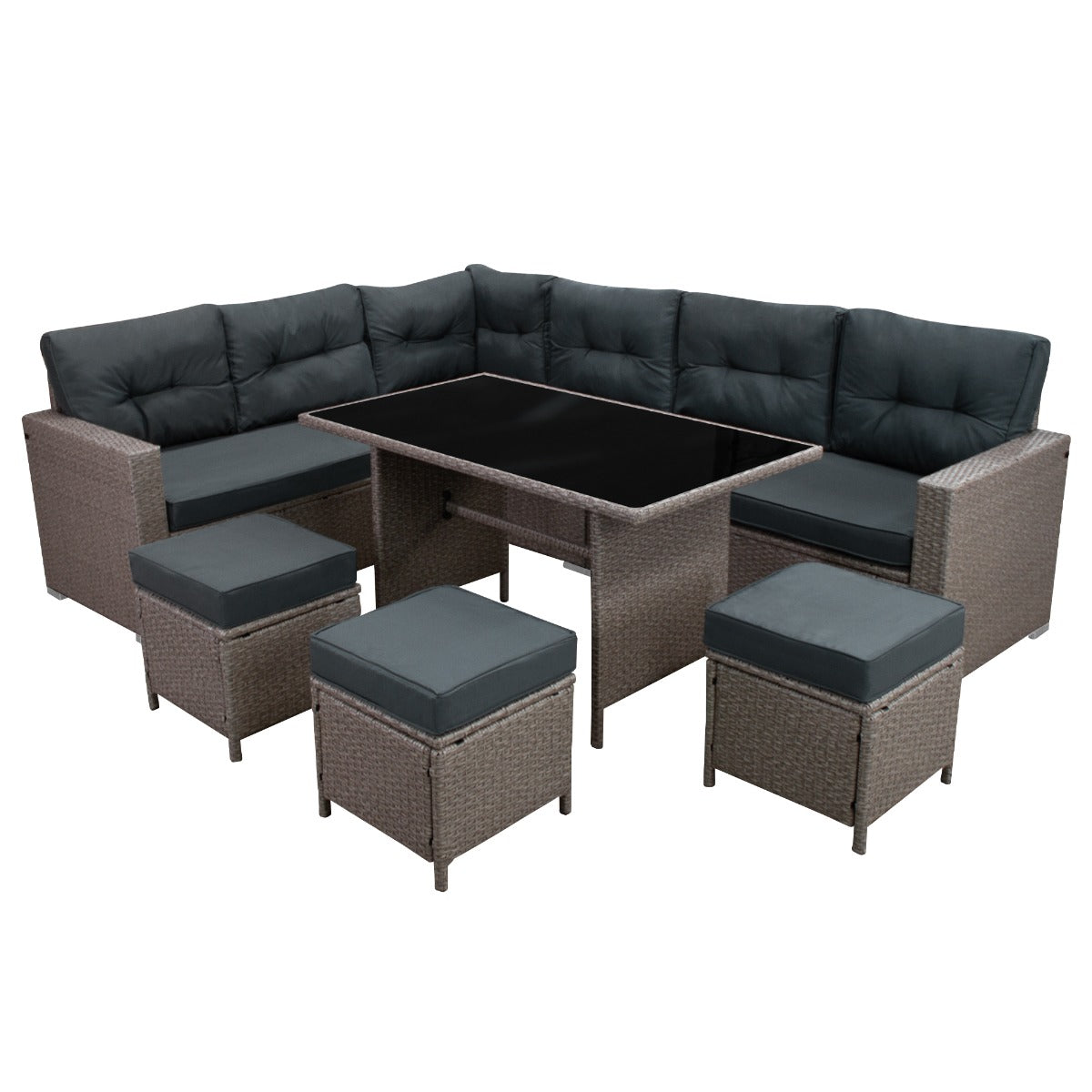 2026 Salon de Jardin 9 personnes & Coffre de Rangement en Rotin – Gris Jardi