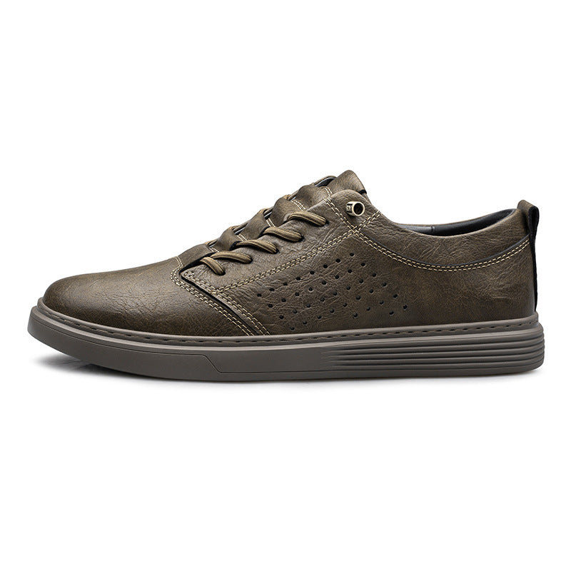Men's Hollow Out Breathable Hole Cowhide Leather Low Top Sneakers - LAKD London
