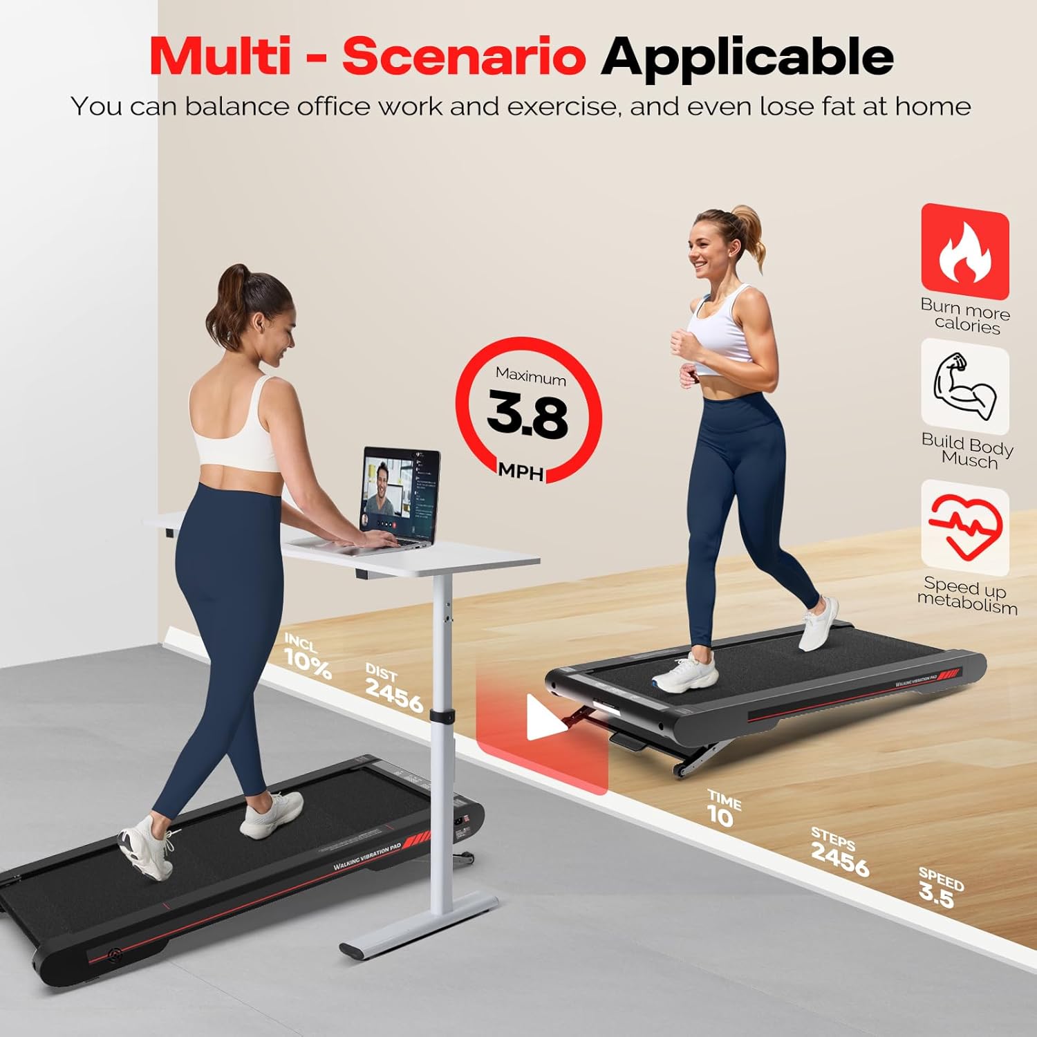 2026 2025 Sperax Tapis de Marche Vibrant avec Application, Tapis de Course 3 en 1 Sous Bureau, 2,5HP Faible Bruit, Tapis de Marche avec Télécommande, Tapis de Course Portable pour Bureau à Domicile
