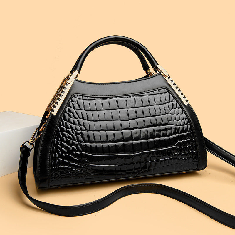 Sac à main grande capacité rétro brillant effet crocodile motif pour femme