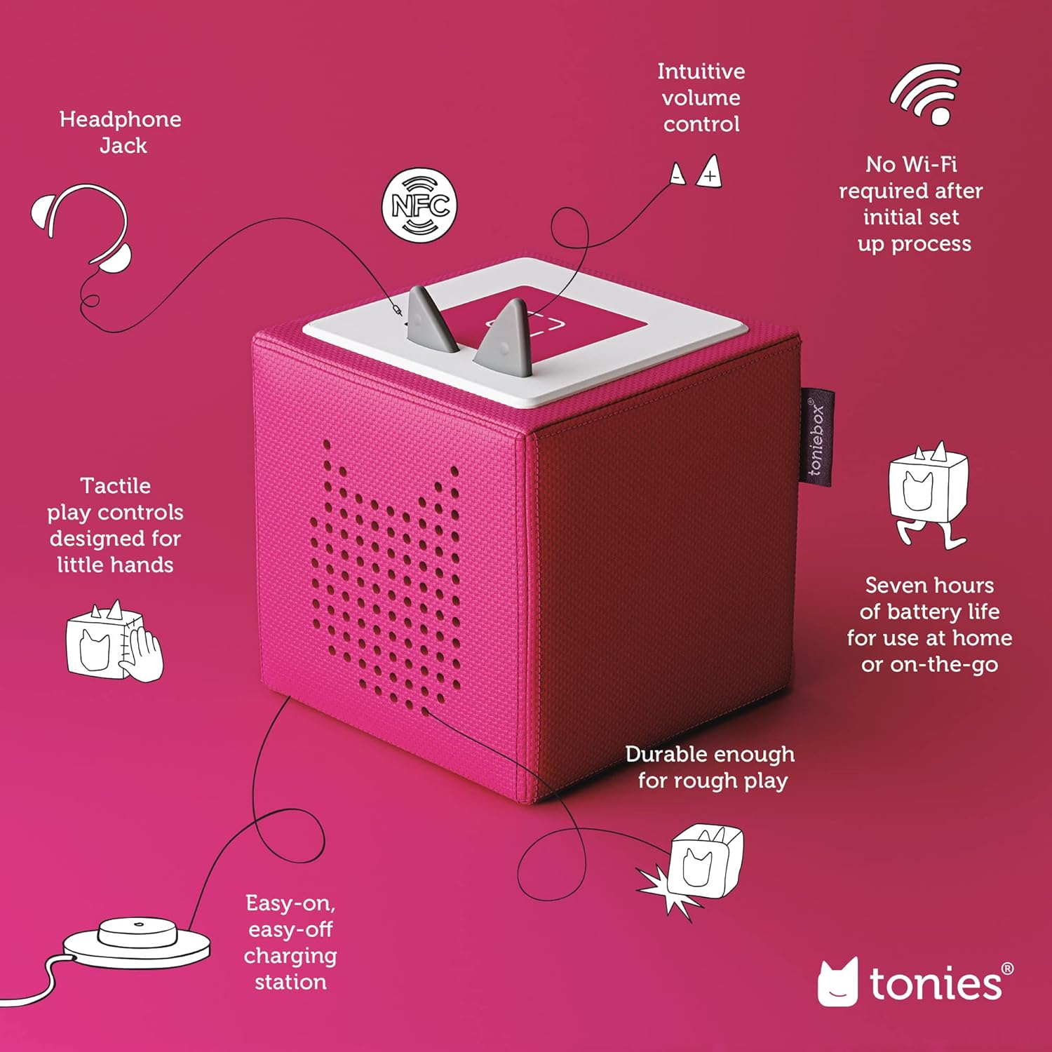 2026 2025 Toniebox Starter Set Audio avec Cendrillon, Belle, Vaiana, Raiponce et Playtime Puppy - Écoutez, Apprenez et Jouez avec une Petite Boîte Câline - Rose