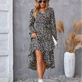 Robe fleuri imprimé manches longues à volants midi ville élégant pour femme