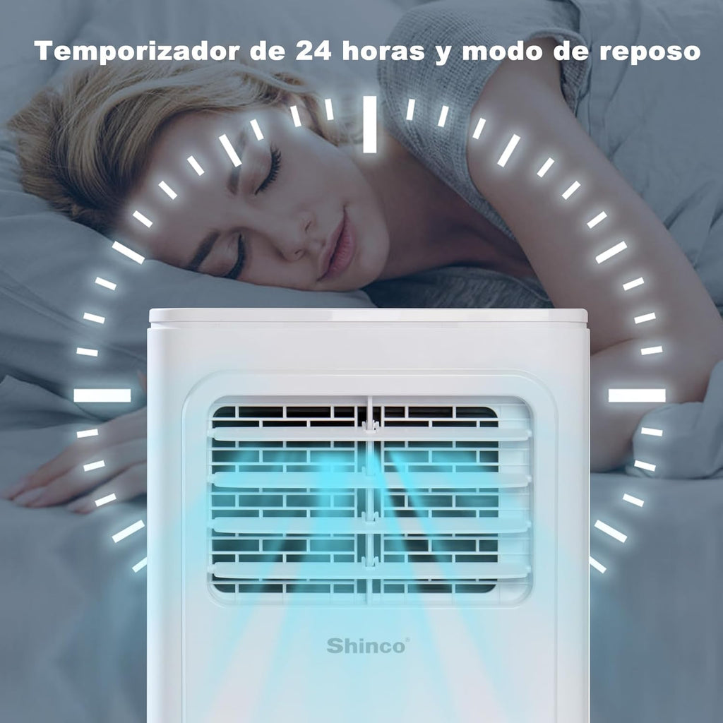 2026 SHINCO Climatiseur mobile, 7000 BTU 2,05kW, Refroidir&Ventilation&Déshumidification, taille de la pièce jusqu'à 54m³(18㎡), Climatiseur mobile avec tuyau d'évacuation et tuyau de vidange, mode sommeil