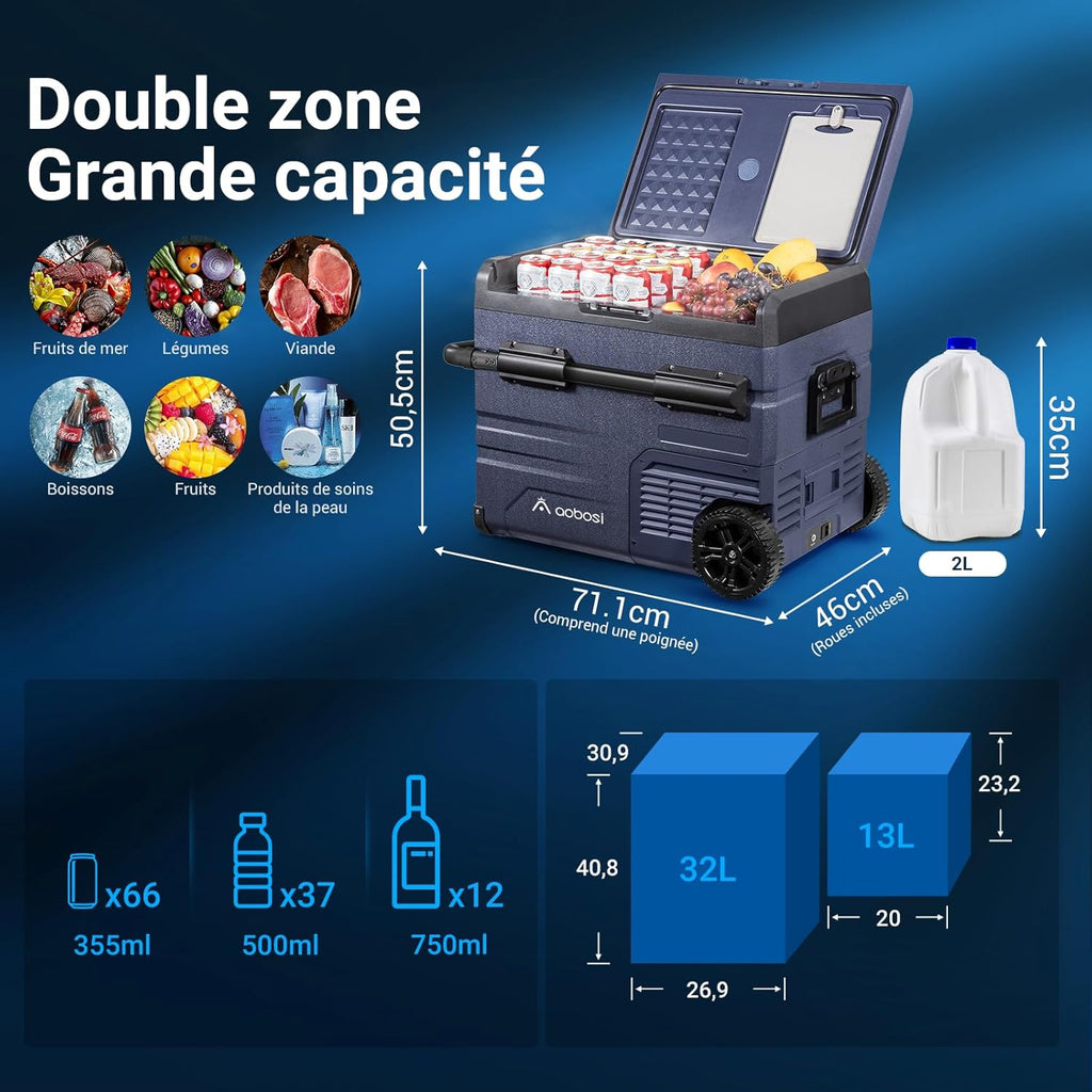 2026 115L Glaciere Electrique Double Zone,Glaciere a Compression WiFi APP,12 V/24 V et 100-240 V Frigo Camping,-20 ℃ à 20 ℃,pour Voiture,Camion,Bateau,Camping,Car,Caravanes,Voyageant,Maison