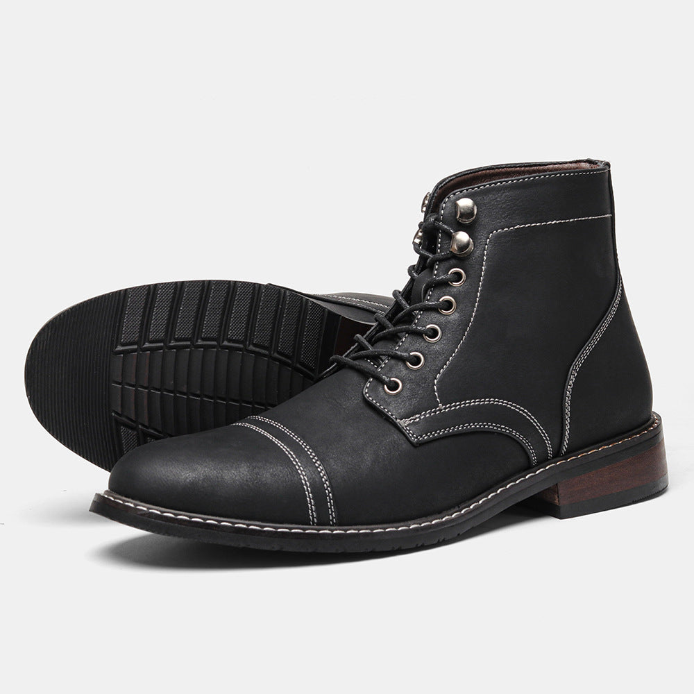 Bottines vintage décontracté en cuir à lacets cheville semelle rigide pour homme