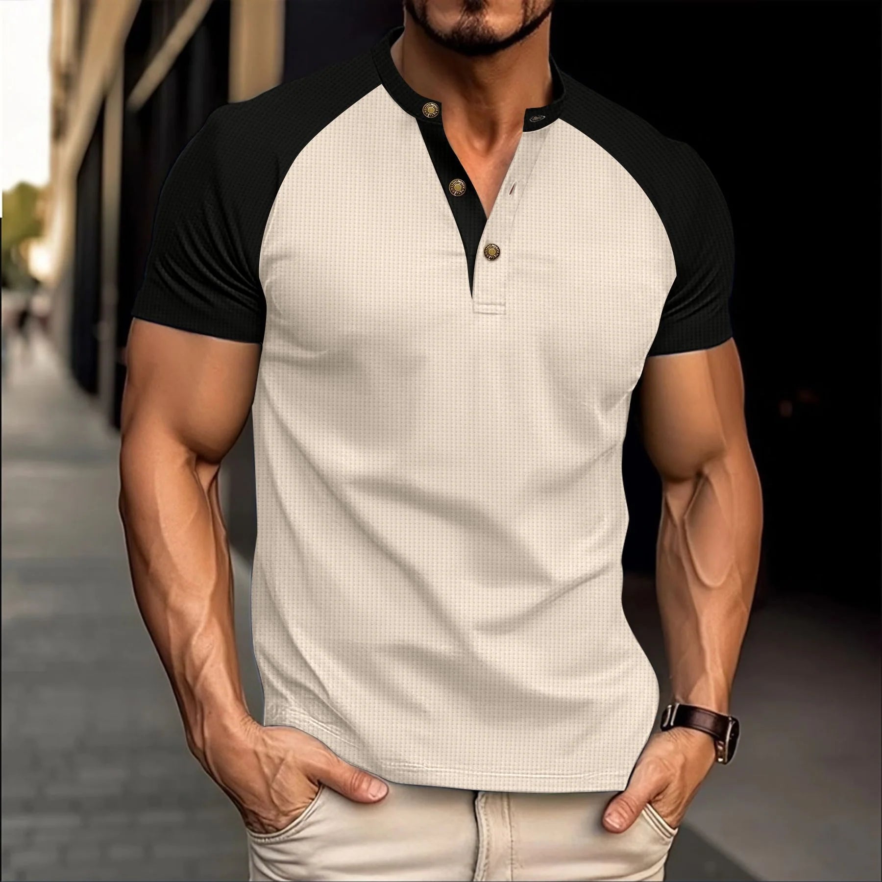2026 Men's Casual Slim Fit Breathable Waffle Short Sleeve T-shirt