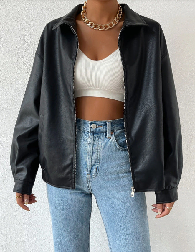 Manteau en cuir PU hiver facile à porter chic chaud pour femme