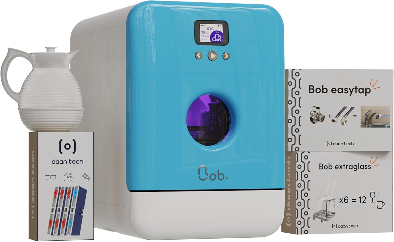2026 DAAN TECH Bob - Lave-vaisselle Compact 3 Couverts Encastrable - Pose Libre, Avec Réservoir, Portable - Séchage Naturel - Assiette 29 cm - Label Origine France Garantie, Eco-Conçu (Blanc-Rouge)
