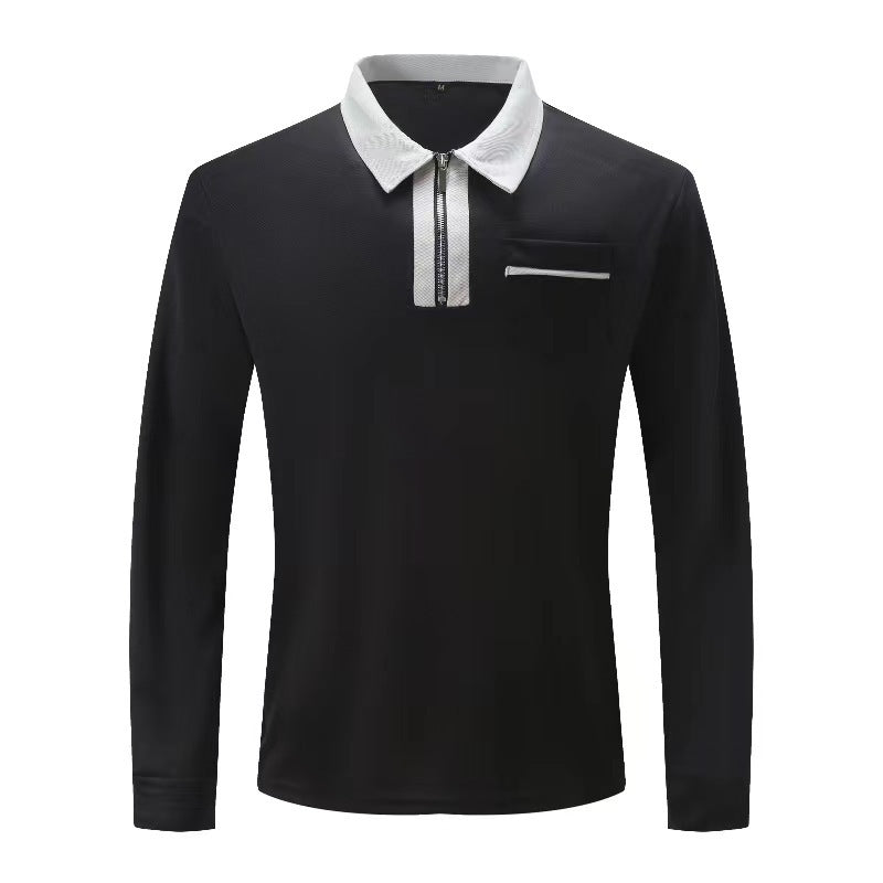 Men's Long Sleeve Zipper Polo Shirt Casual Lapel Henley Style - LAKD London