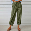 Pantalon à cordon à nouer en coton et lin poches décontracté pour femme