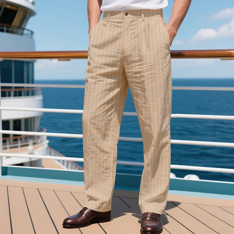 Pantalon rayé en coton et lin cool décontracté confort pour homme