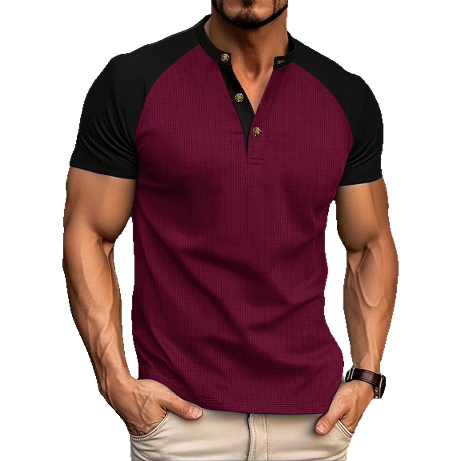 2026 Men's Casual Slim Fit Breathable Waffle Short Sleeve T-shirt
