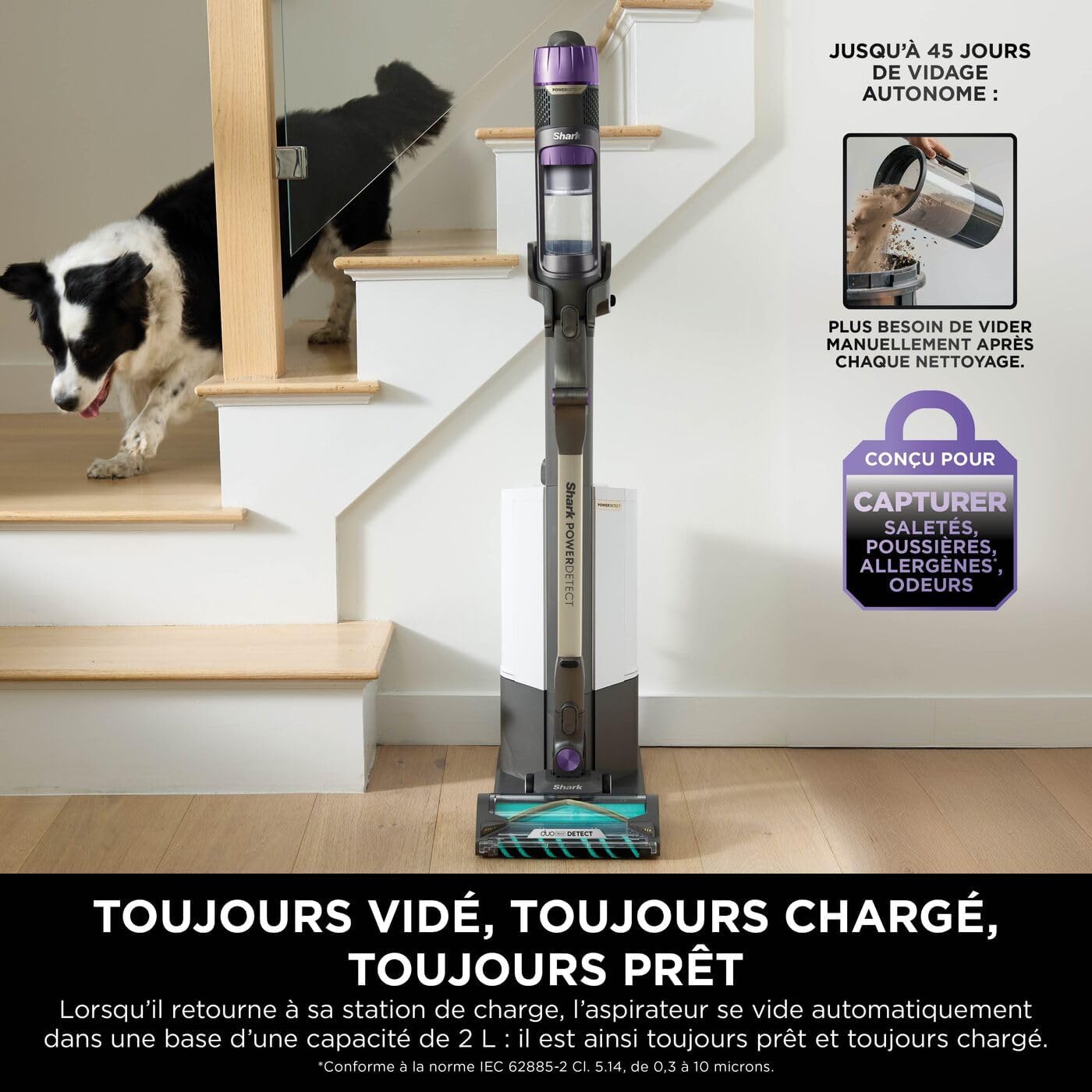 2026 Shark Detect Clean & Empty IW3612AMZEU, Aspirateur sans Fil, Blanc, 240 W, 2 liters