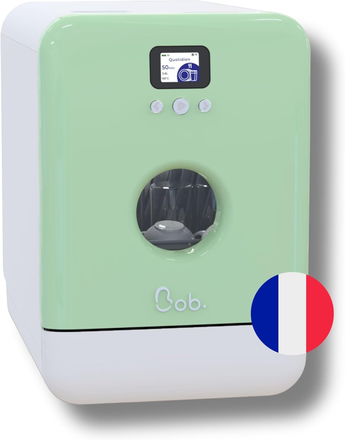 2026 DAAN TECH Bob - Lave-vaisselle Compact 3 Couverts Encastrable - Pose Libre, Avec Réservoir, Portable - Séchage Naturel - Assiette 29 cm - Label Origine France Garantie, Eco-Conçu (Blanc-Rouge)
