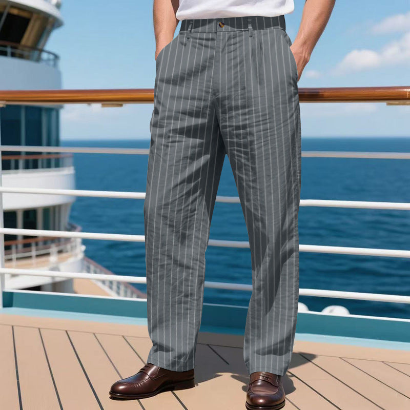 Pantalon rayé en coton et lin cool décontracté confort pour homme