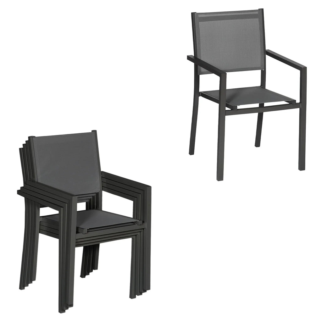 2026 Salon de jardin extensible 10 places de 140/200cm en textilène gris - aluminium anthracite VENEZIA Happy Garden