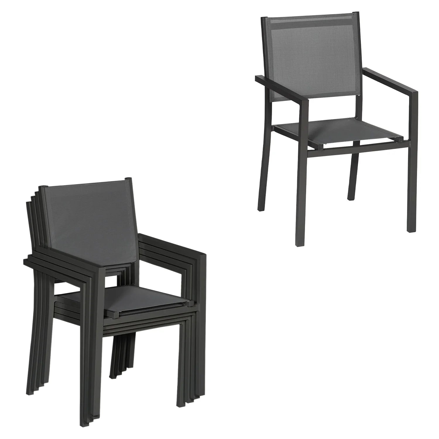 2026 Salon de jardin extensible 10 places de 140/200cm en textilène gris - aluminium anthracite VENEZIA Happy Garden