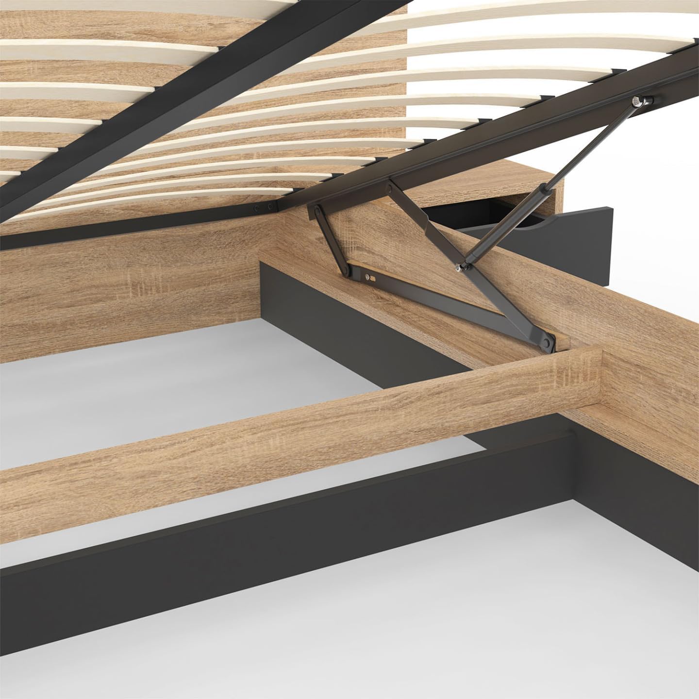 2026 Lit Coffre Santa avec Tables de chevets intégrées et sommier 140x190cm Couleur Bois et Noir
