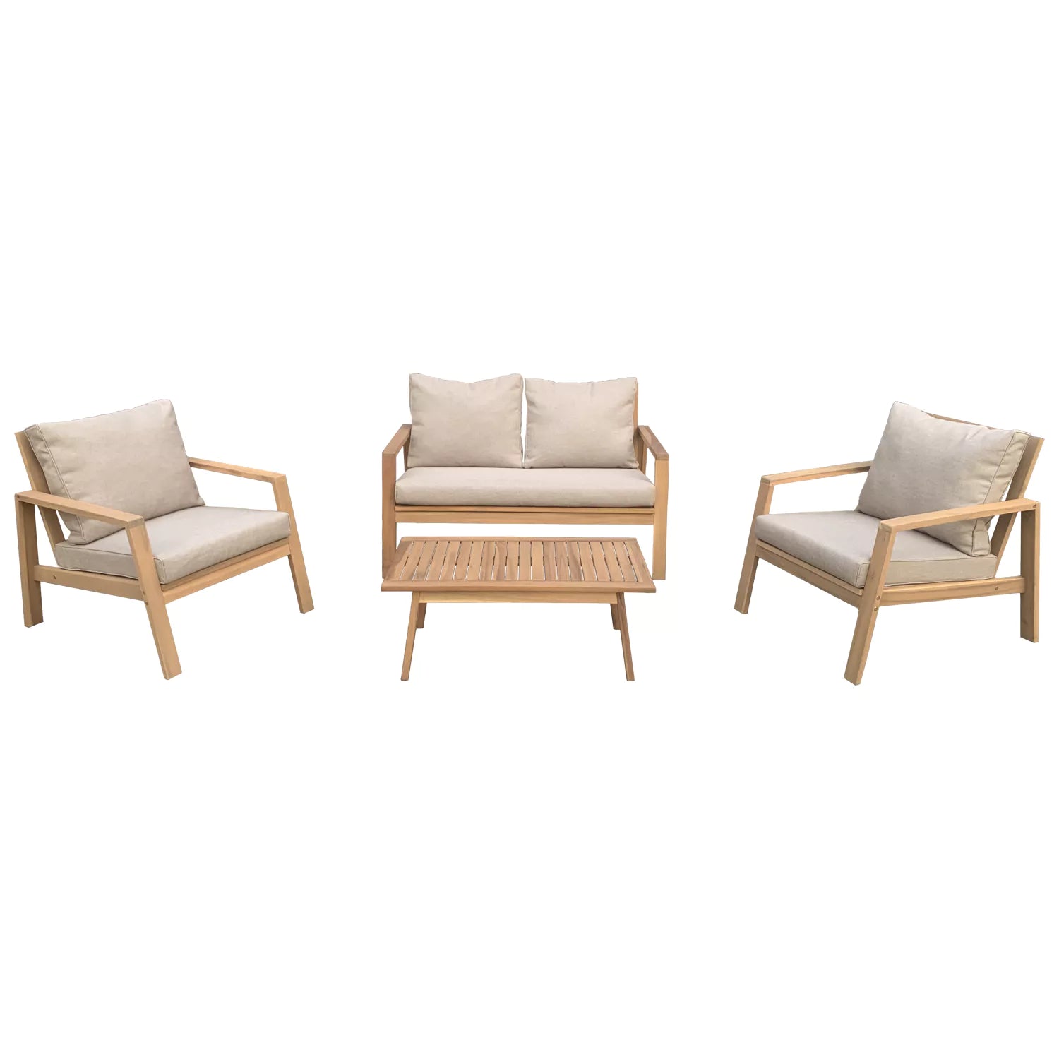 2026 Salon de jardin en acacia 4 places GILI - coussins sable Happy Garden