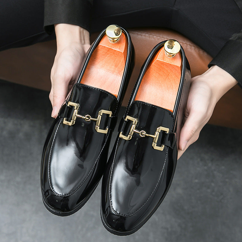 Mocassins brillant noir en cuir facile à porter classique pour homme