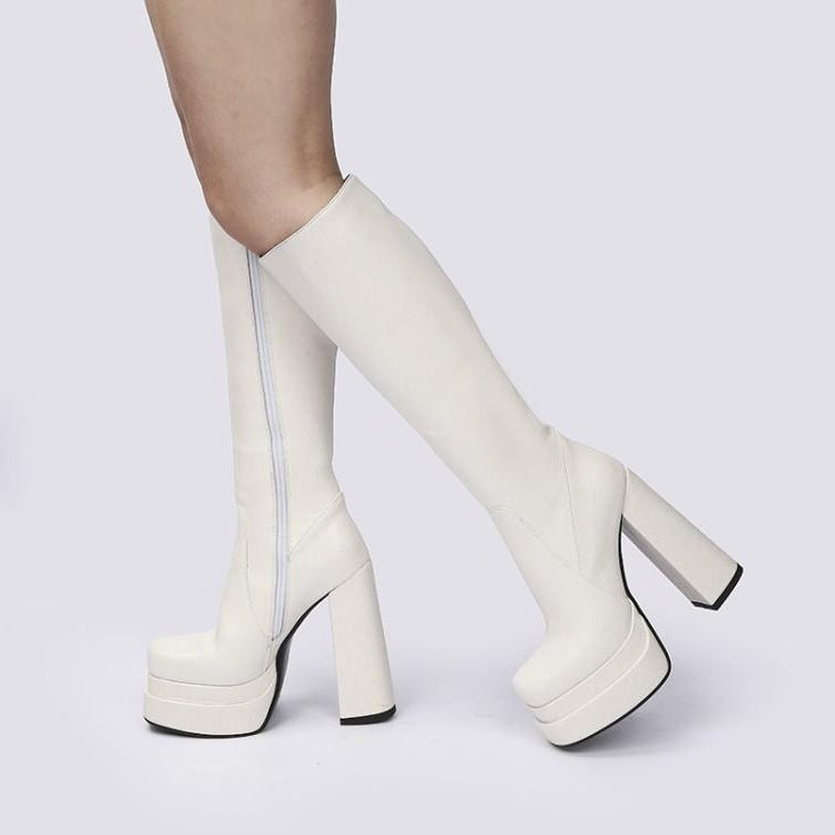 Womens American Platform Thick High Heel Boots | Thick Sole Leather Shoes - LAKD London