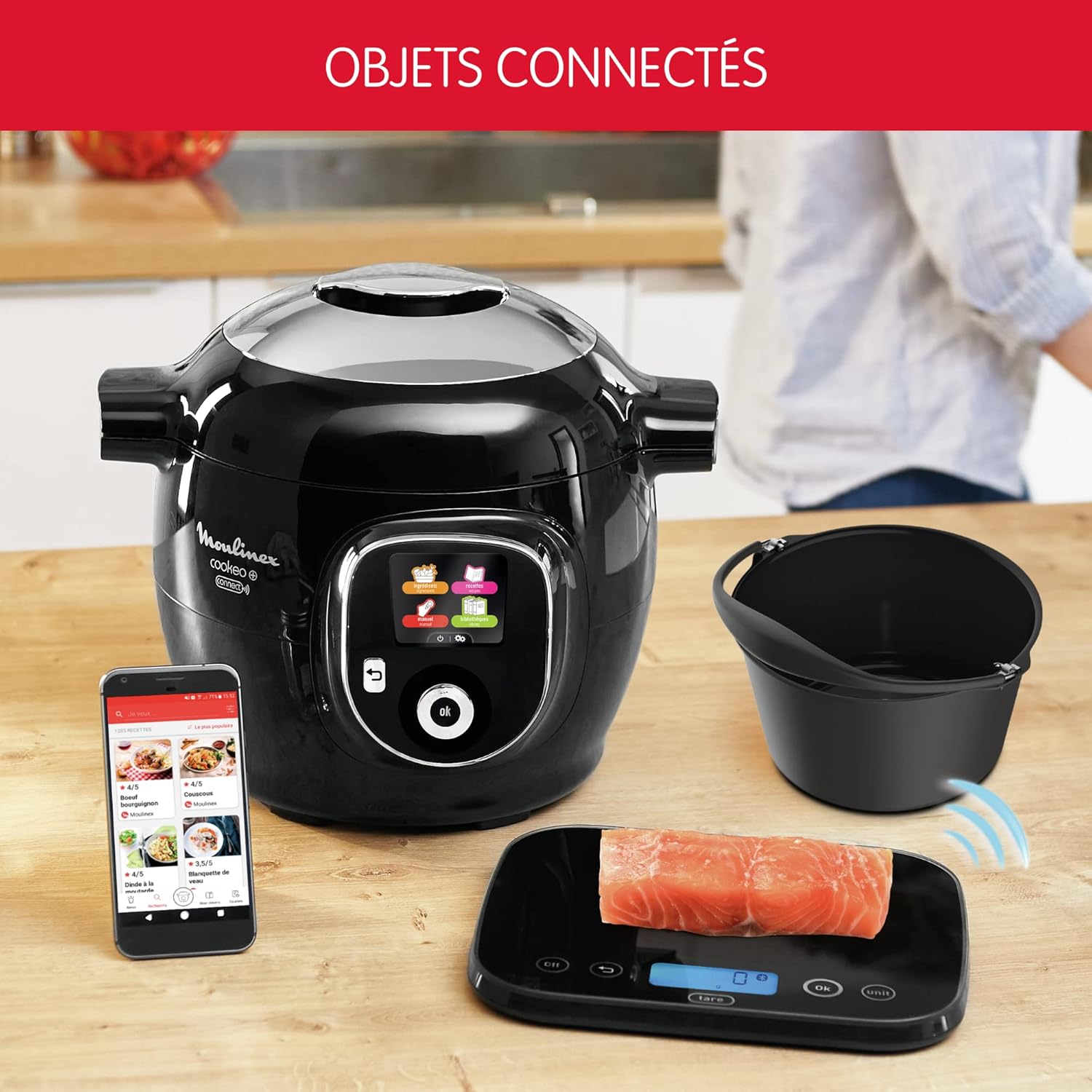 2026 Connect Multicuiseur Intelligent Haute Pression Balance et Moule Inclus 6L 200 Recettes 6 Modes de Cuisson Guide Pas à Pas Application Mon Cookeo CE859800, 6 liters, Noir
