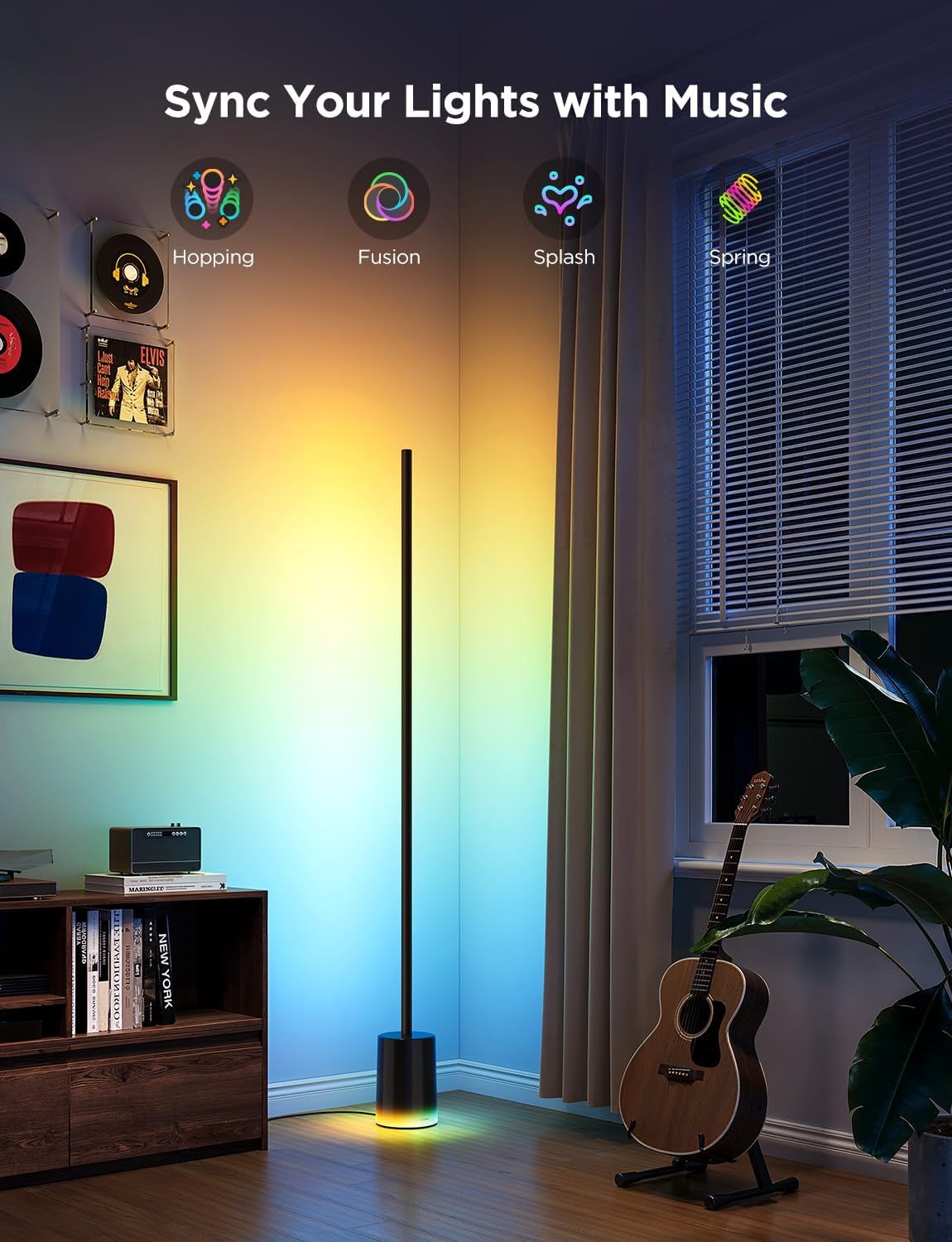 2026 2025 Lampadaire Govee 2 avec Matter, LED RGBIC, Blanc Chaud et Froid, Compatible Alexa, 1725 lm, Synchronisation Musique, Modes Scènes, Lampadaire Intelligent pour Salon et Chambre, Noir (1 Pièce)