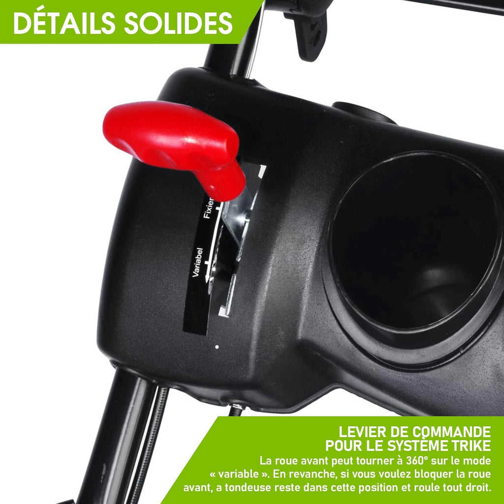 2026 BRAST tondeuse thermique 3 roues TRIKE E-START 224cc 53cm tractée démarrage électrique mulching 4en1 capot en tôle en acier 60l - moteur 4 temps de la marque française GT reglable