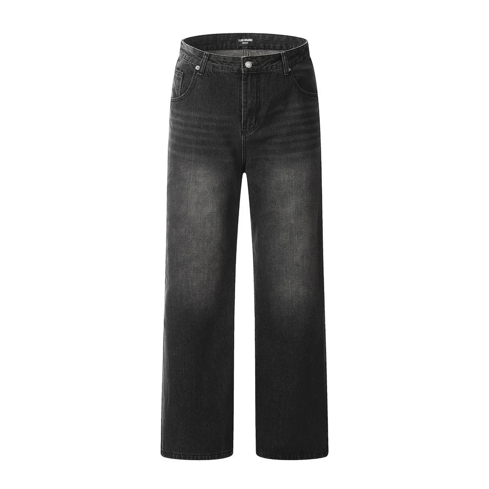 2026 Men's Casual Straight Cut Wide Leg Denim Trousers Everyday Style