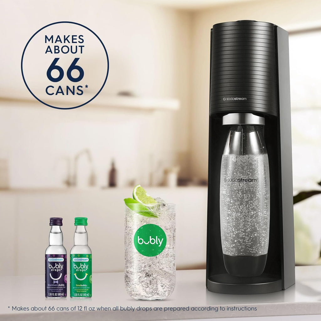 2026 2025 SodaStream Terra Machine à Eau Pétillante Bundle (Noir), avec CO2, Bouteilles Compatibles Lave-Vaisselle et Arômes Bubly Drops