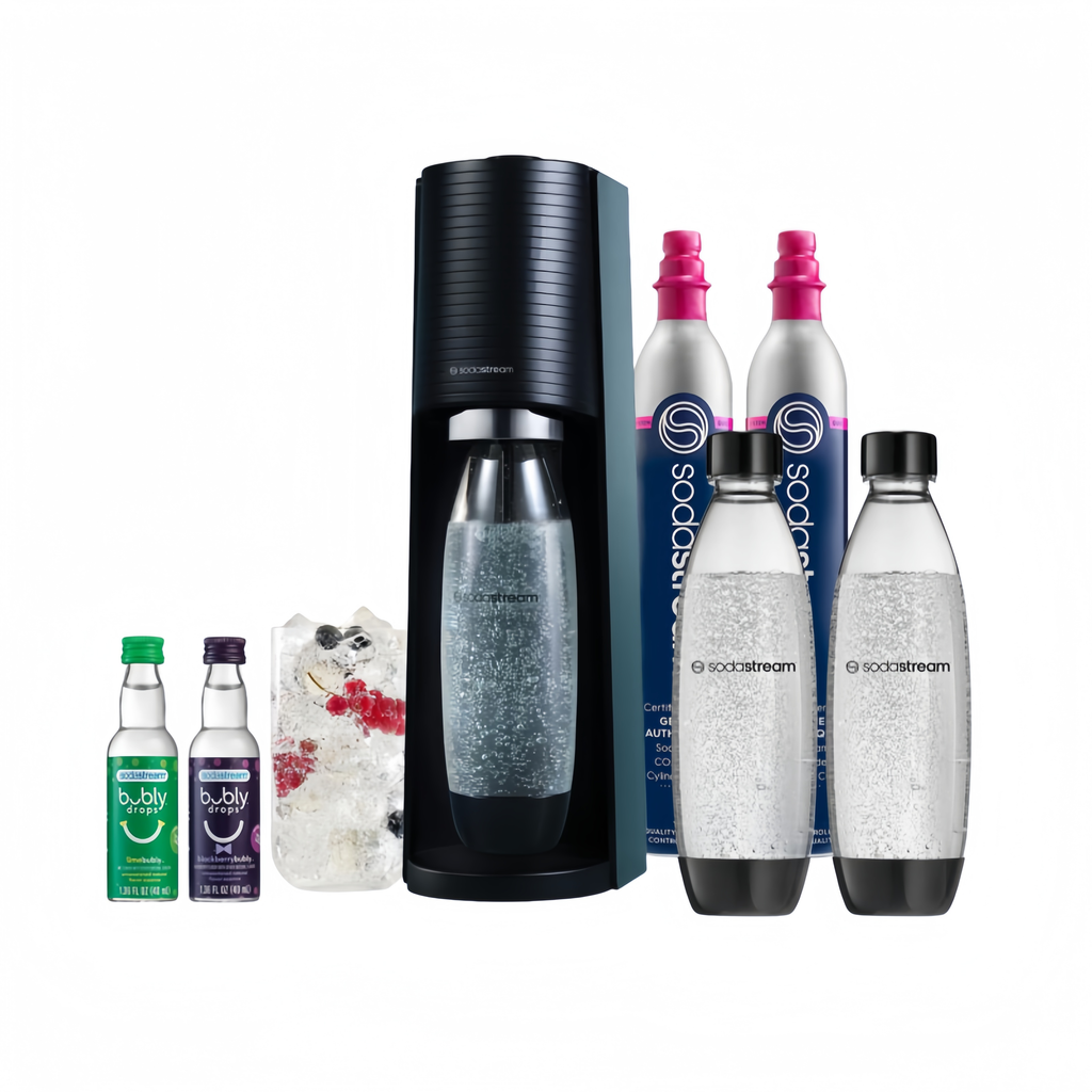 2026 2025 SodaStream Terra Machine à Eau Pétillante Bundle (Noir), avec CO2, Bouteilles Compatibles Lave-Vaisselle et Arômes Bubly Drops