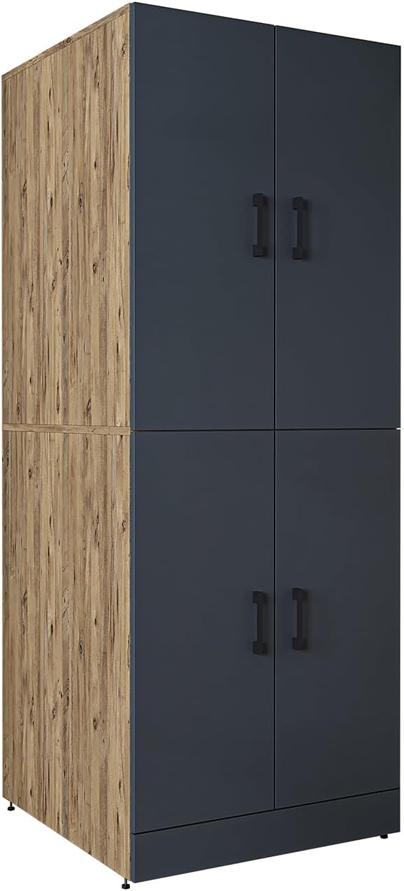 2026 ROOMART Dora Armoire de machine à laver, pour sèche-linge et machine à laver, en 4 couleurs, avec portes et planche coulissante (chêne anthracite)