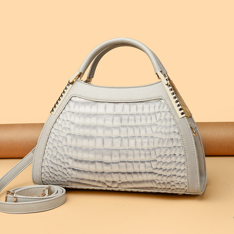Sac à main grande capacité rétro brillant effet crocodile motif pour femme