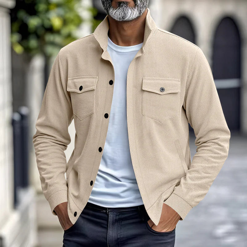 2026 Men's Corduroy Stand Collar Jacket with Multi Pockets and Casual Style