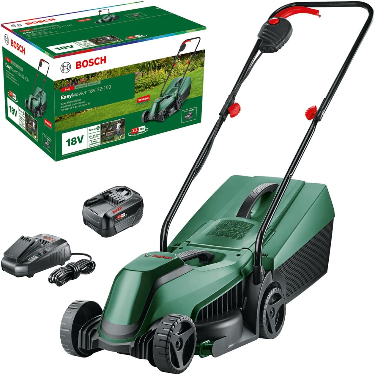 2026 Bosch tondeuse à gazon sans fil CityMower 18V-32-300 (18 V, 1x batterie 4,0 Ah, Moteur Brushless, largeur de coupe : 32 cm, tond jusqu’à 300 m², dans une boîte en carton)