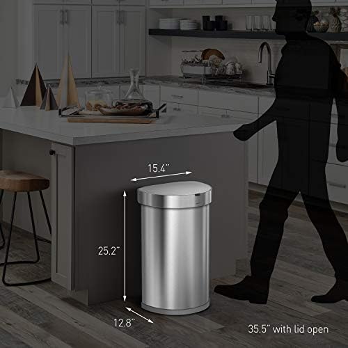 2026 2025 Simplehuman Poubelle de Cuisine Semi-Ronde à Ouverture au Pied 60 Litres avec Couvercle à Fermeture Douce, Acier Inoxydable Brossé
