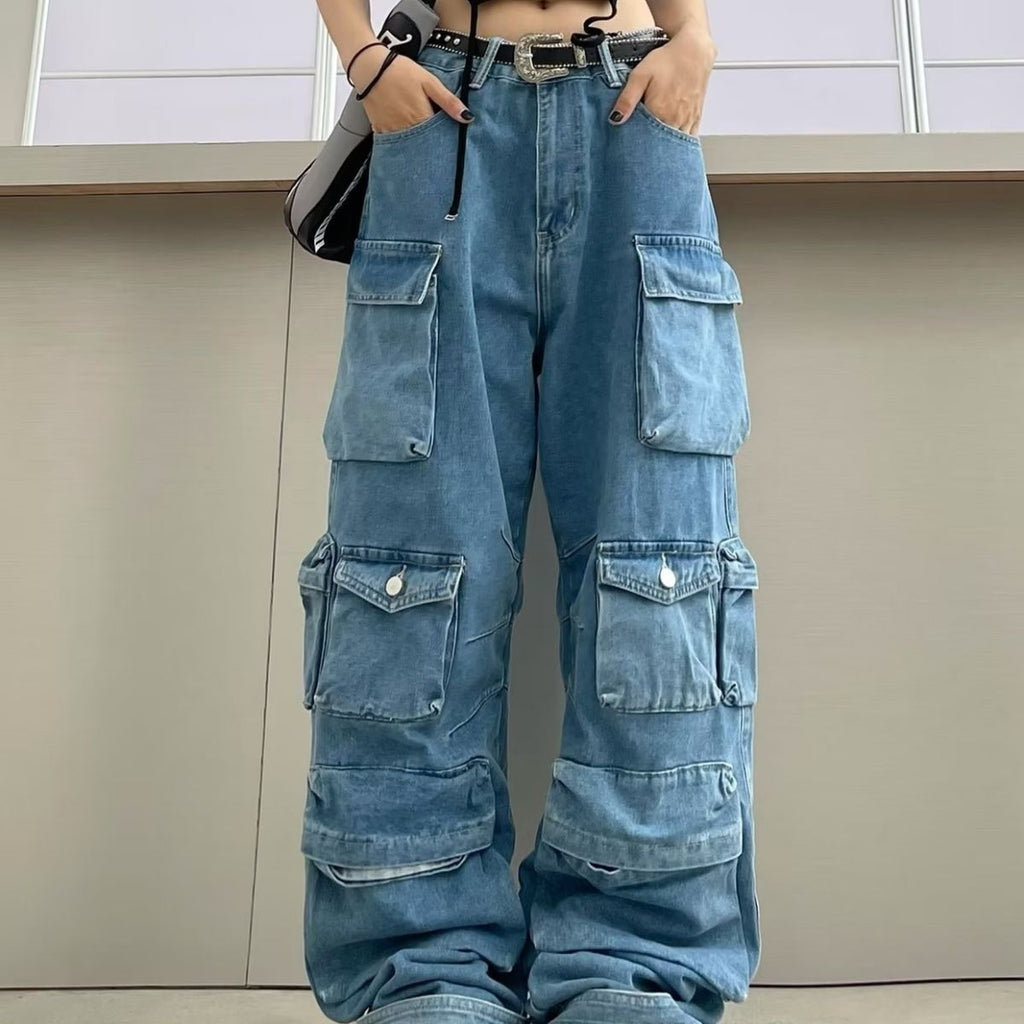 Jean taille haute jambes larges à nouer-dye urbain pour femme